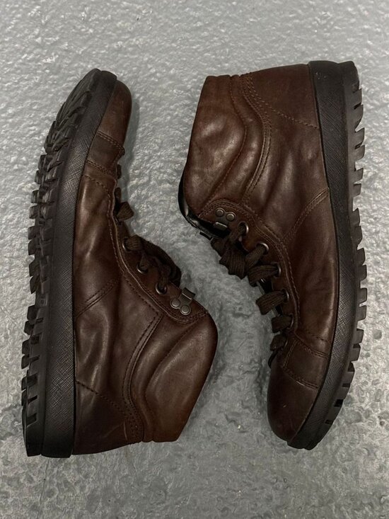 PRADA LINEA ROSSA Vintage Dark Brown Leather Hiking Lug Sole Boots Sz 9